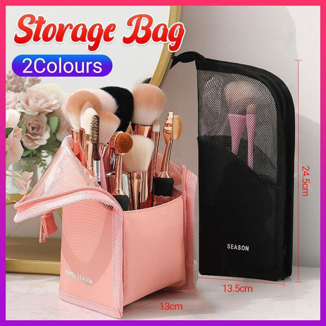 Stand Cosmetic Bag Travel Zipper Makeup Brush Holder Organizer Pouch Case Cover - Aimall