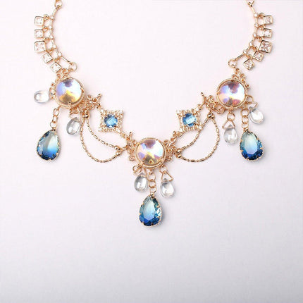 Exotic Sapphire Tassel Headwear Antique Dancer Pendant Hair Accessories Necklace