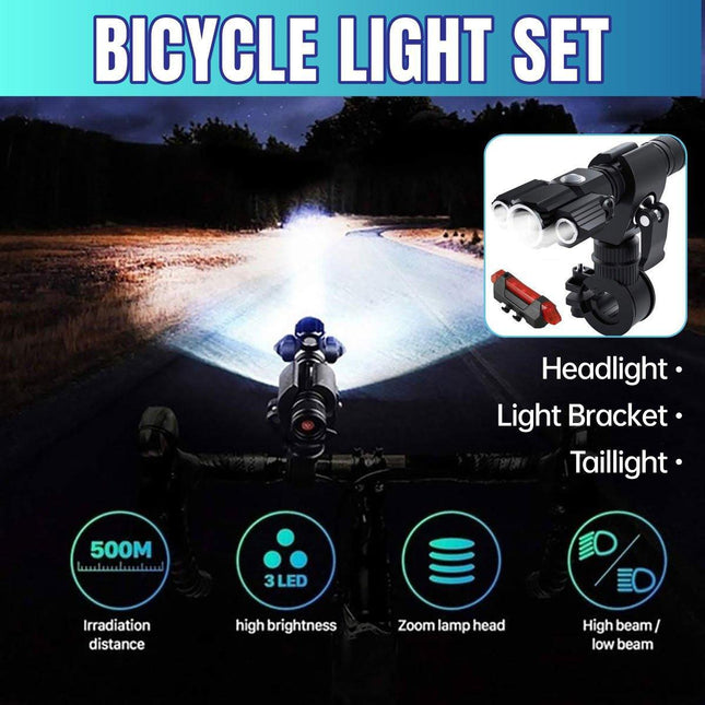 1pc Bike Front Rear LED Lights Set Mountain Bicycle USB Rechargeable Torch Lamp No Battery