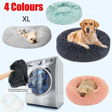 XL-80CM Dog Cat Pet Calming Bed Washable ZIPPER Cover Warm Soft Plush Round Sleeping - Aimall