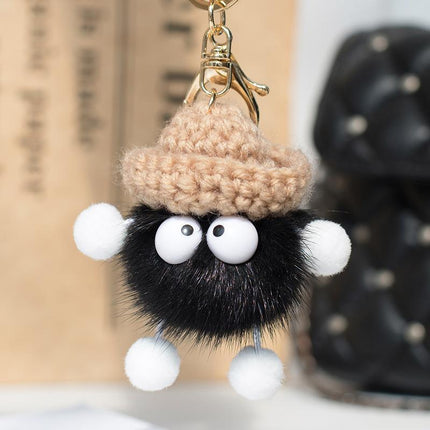 Cartoon Animal Plush Small Coal Ball Backpack Pendants Keychain Doll Keyring Car - Aimall