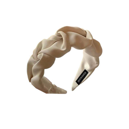 Women Fashionable Vintage Ruffled Wide Edge Solid Colour Hair Band Hoop Headband - Aimall