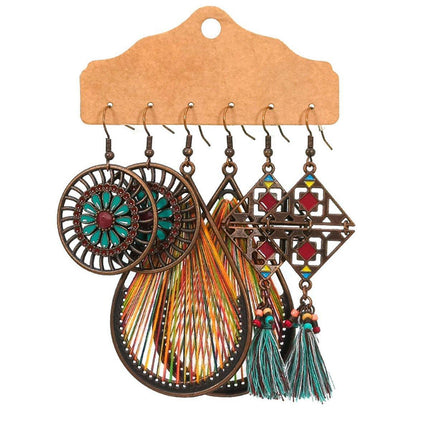 3Set Pairs Bohemian Style Earrings Retro Ethnic Fashionable Romantic Su Earrings