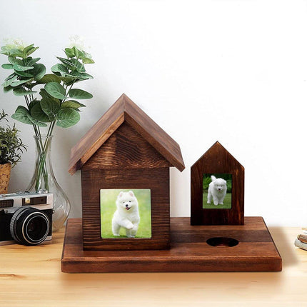 Pet House Urns Dog Cat Ashes Urn with Photo Frame Memory Box Wooden Memorial Pet - Aimall