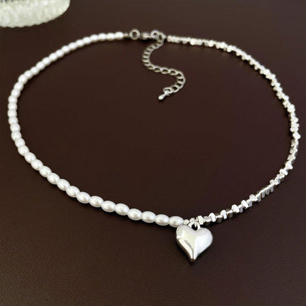 Elegant Simple Silver Heart Necklace with Freshwater Pearl Perfect Gift Jewelry