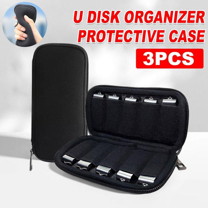 3PCS Large Capacity USB Flash Drive Storage Case Portable Black U Disk Bag