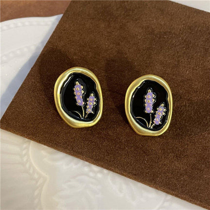 Vintage Black Stud Earrings Women Retro Style Dripping Oil Fashion Jewelry