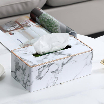 Rectangular Marble PU Leather Tissue Box Cover Napkin Holder Towel Dish Desktop