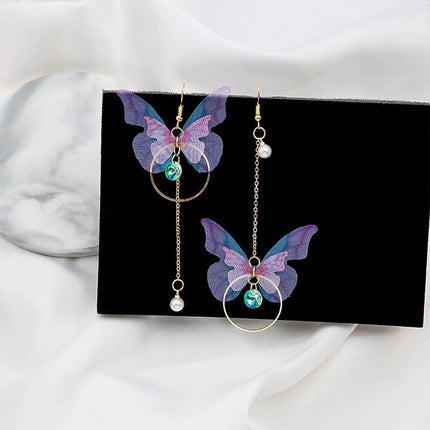 Butterfly Drop Earrings Asymmetrical Long Circle Fringe Dangle Women Jewelry