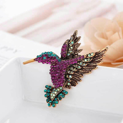 Fashion Hummingbird Brooch Pink Diamond Silver Brooch Gift Retro Style
