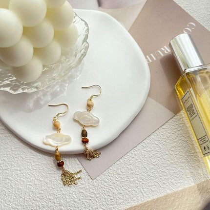 Mother of Pearl Tassel Earrings Auspicious Clouds Fashion Jewellery Women