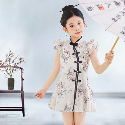 Traditional Style Girls Outfit Cheongsam Top with Matching Shorts Two-Piece Set