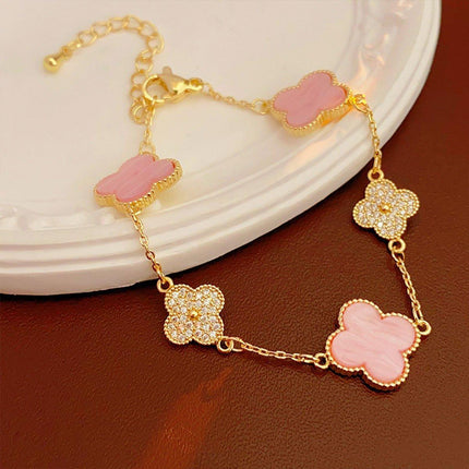 Luxury Pink Four-Leaf Clover Bracelet Elegant Fashion Jewellery Bracelet