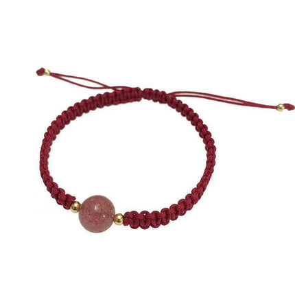 Crystal Peach Blossom Braided Rope Lucky Beads Bracelet Couples Women Men Gift - Aimall