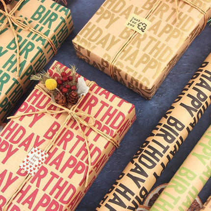Vintage Kraft Wrapping Paper Happy Birthday Gift Box Wrapping Paper for Presents