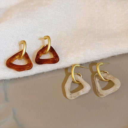 Retro Geometric Triangle Coffee Beige Earrings Women Girls Trendy Fashion