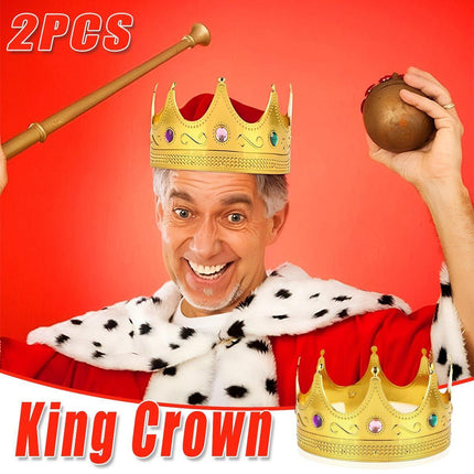 2PCS Gold King Crown Hat Prince Costume Accessory Party Masquerade Prop