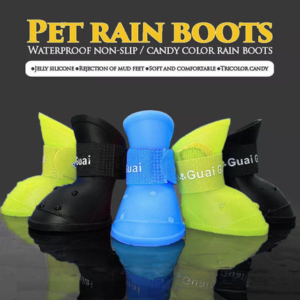 4pcs Cartoon Boots Pet Rain Shoes Waterproof Non-Slip Wear-Resistant Dog Shoes