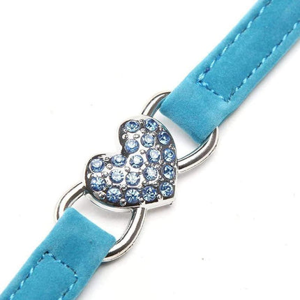 Cat Collar Suede Kitten Pet safety elastic Adjustable Bell Heart Bling Pink blue - Aimall