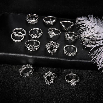 15 PCS Boho Vintage Knuckle Finger Ring Set Crystal Stackable Finger Rings Gifts - Aimall