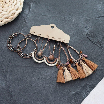 3Set Pairs Bohemian Style Earrings Retro Ethnic Fashionable Romantic Su Earrings