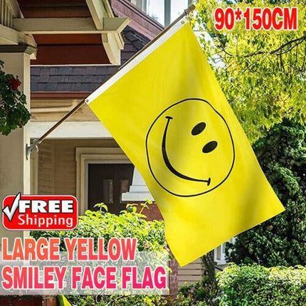 Large Yellow Smiley Face Flag Heavy Duty Outdoor Happy 90 X 150 CM - 3ft x 5ft - Aimall