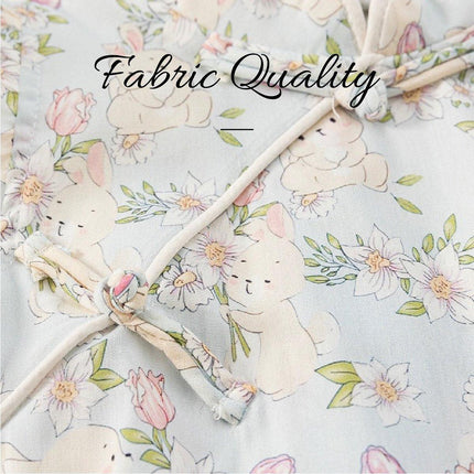 Summer Cheongsam Dresses Girl Stand Collar Flying Sleeves Dresses Rabbit Print