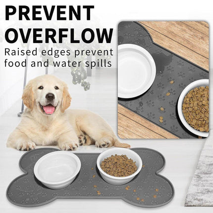 Silicone Pet Feeding Food Mat Bone Waterproof Non-slip Cat Dog Bowl Placemat
