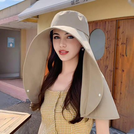 Women Summer Sun Protection Hat Large Brim Face Cover Shawl UV Protection Cap