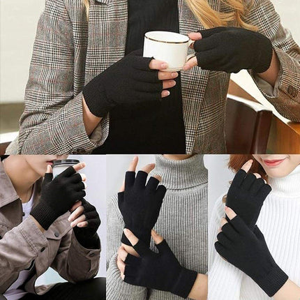 Winter Warm Fingerless Knit Gloves For Mobile Phone Touchscreen Use Elastic