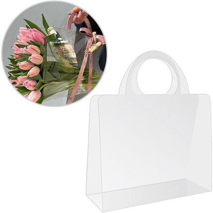 10pcs Transparent Flower Handbags Clear PET Bouquet Holder Gift Bags for Events