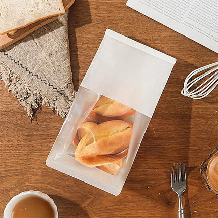 100x Kraft Paper Flat Bottom Cake Packaging Toast Bread Bags With Window White - Aimall