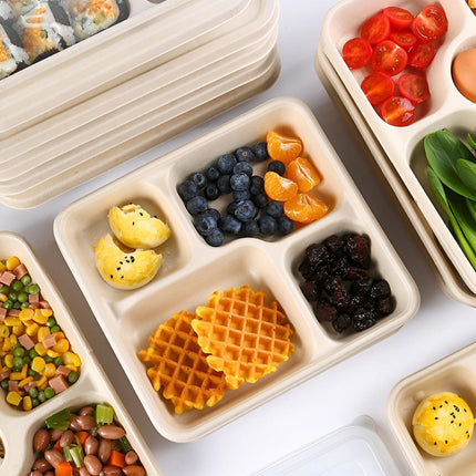 25/50pcs Biodegradable Lunch Box Microwaveable Tray with Compartment Paper Lid