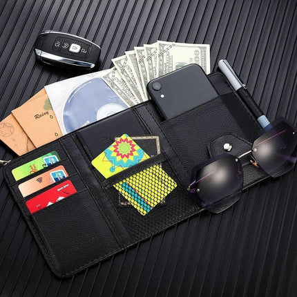 Car Sun Visor Organizer Pocket Card Storage Pouch Holder with Zipper Net Black - Aimall