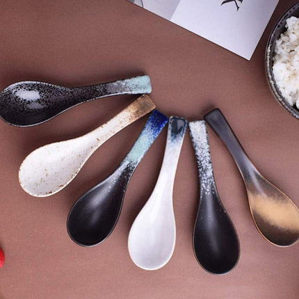 5pcs Ceramic Soup Spoons Household Kitchen Utensils for Cooking and Serving Food