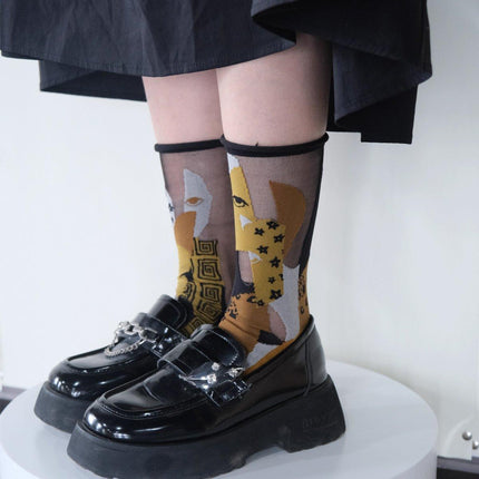 5Pair Thin Cartoon Trendy Socks Sheer Street Style Glass Silk Unisex Socks Party