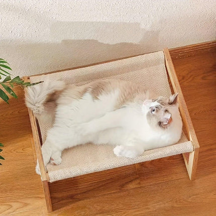 Comfortable Solid Pine Wood Pet Bed Raised Breathable Rectangular Cat Sleep
