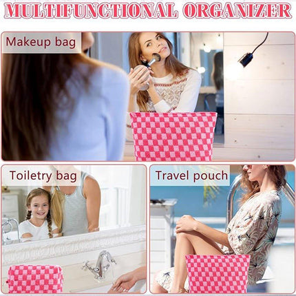 Checkerboard Makeup Bag Large Capacity Knitted Storage Bag Portable Toiletry