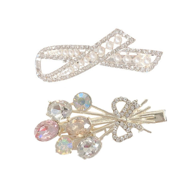 Fashion Women Crystal Hair Clip Barrette Rhinestone Flower Spring Pearl Hairpins - Aimall