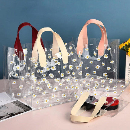 10pcs Small Fresh Transparent PVC Tote Bag Wedding Candy Gift Bag Daisy Design