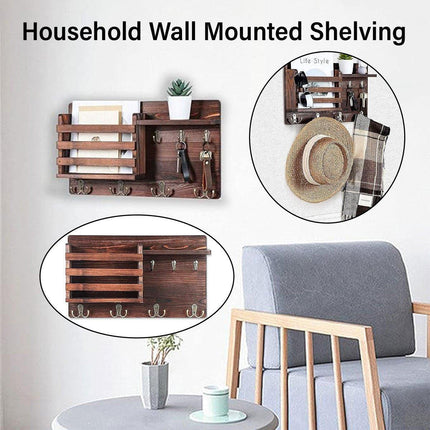 Wooden Wall Mounted Hanging Rack Holder Storage Shelf for Living Room Entrance