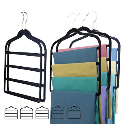 5PCS Multifunctional Non-slip Flocking Rack Multi-layer Hanger Wardrobe Storage