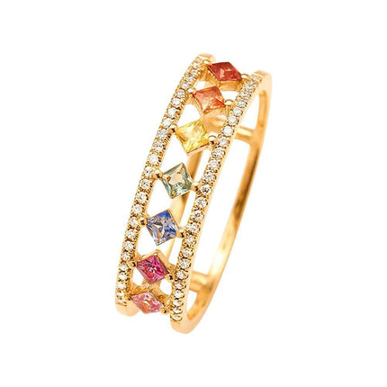 Rainbow Gold Ring Women Fashion Colorful Band Jewelry Gift 6-10 Sizes Ring