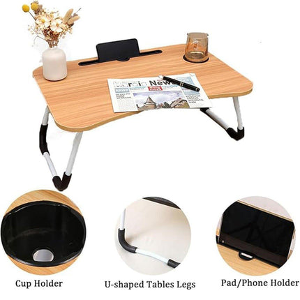 Laptop Bed Table Foldable Lap Standing Desk with Cup Slot for Indoor Picnic Tray