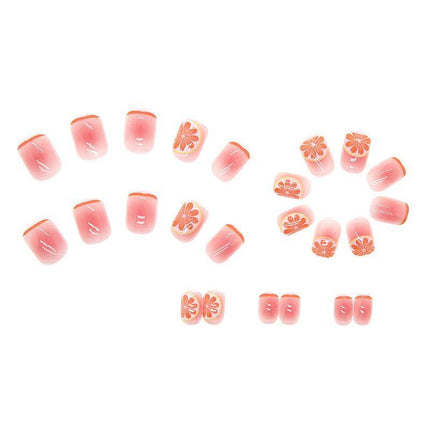 24X Orange Fake Nail Reusable Stick On Nails Press on Full Cover False Nail Tips - Aimall