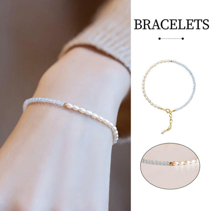 Light Blue Bracelet for Women Unique Design Small Pearl String Fine Jewelry