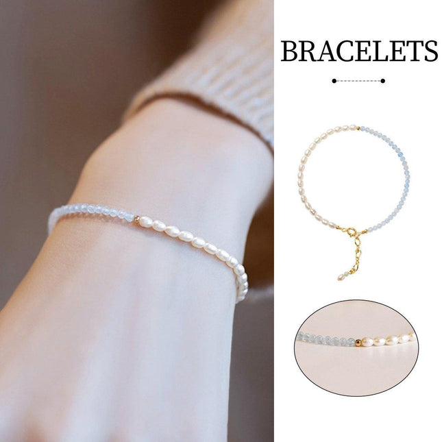 Light Blue Bracelet for Women Unique Design Small Pearl String Fine Jewelry