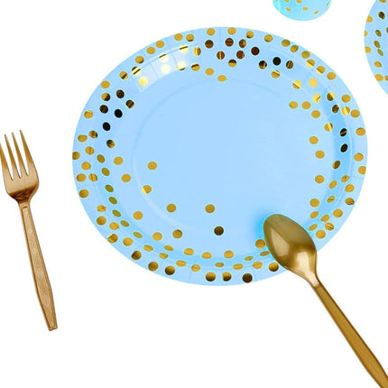 Bronzing Polka Dot Blue Suit Polka Dot Birthday Tableware Disposable High-end Dinner Plate