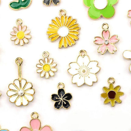 30PCS Assorted Gold Plated Enamel Flower Charms Pendant DIY For Jewelry Making - Aimall