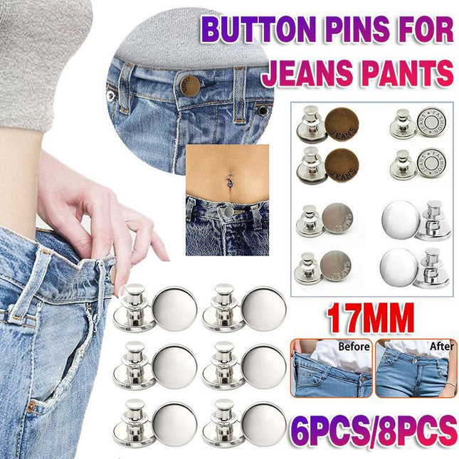 8X Button Pins For Jeans Pants No Sew Instant Adjustable Jean Button Replacement - Aimall